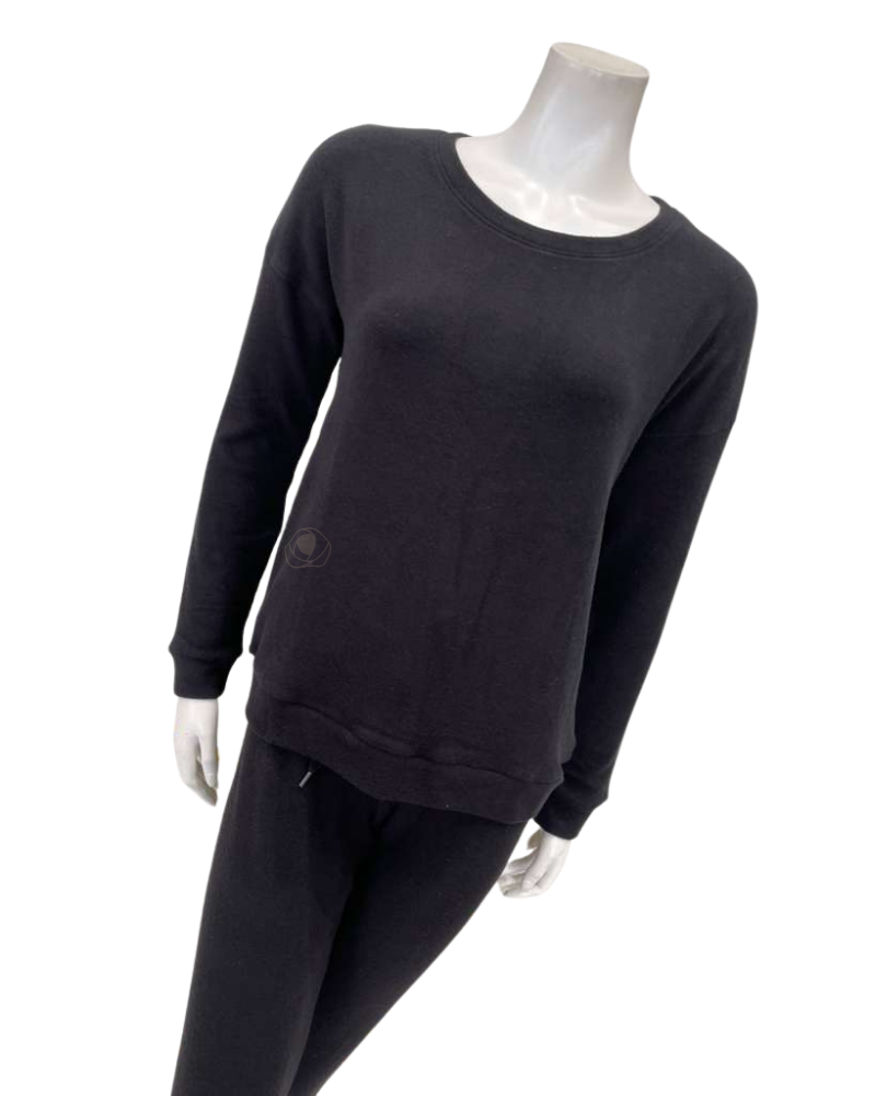Aspen Dream CLST + CBP Black Cozy Crew Neck Top & Joggers Pajamas Set Myselflingerie.com
