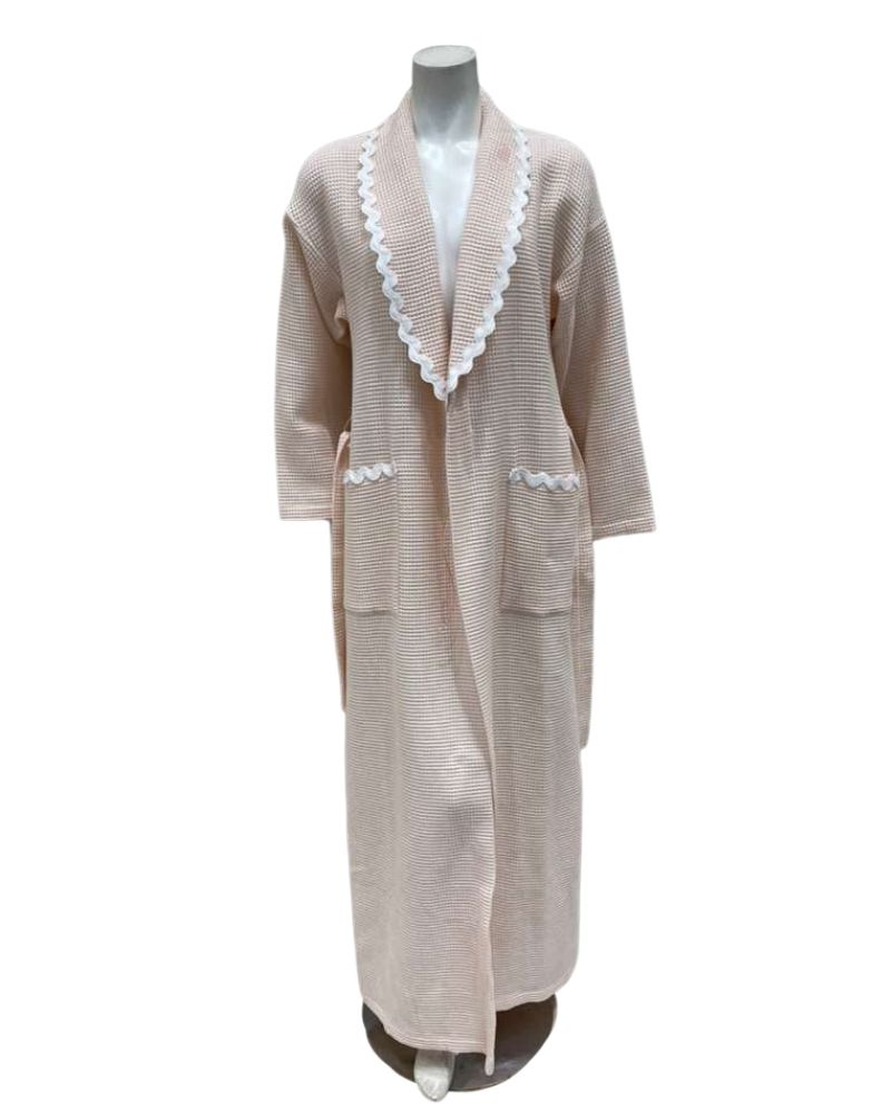 Iora Lingerie 25309C Pale Peach 100% Cotton Waffle Wrap Robe with Trim Myselflingerie.com