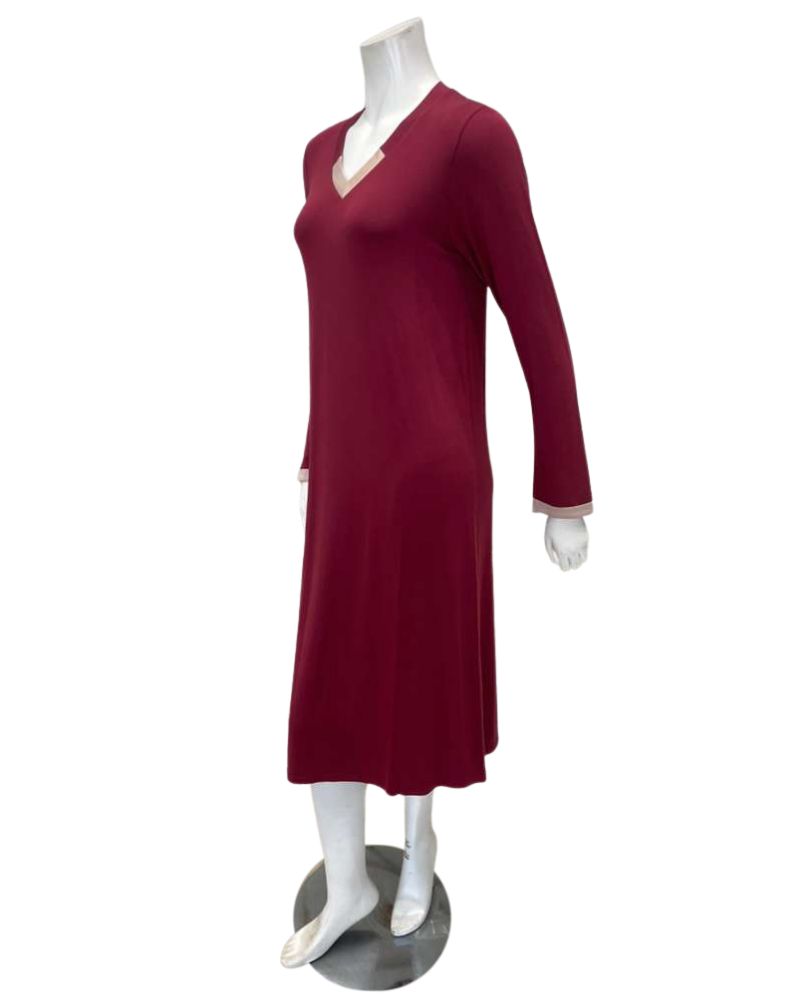 Iora Lingerie 25415C Burgundy V Neck Satin Trim Modal Nightshirt Myselflingerie.com