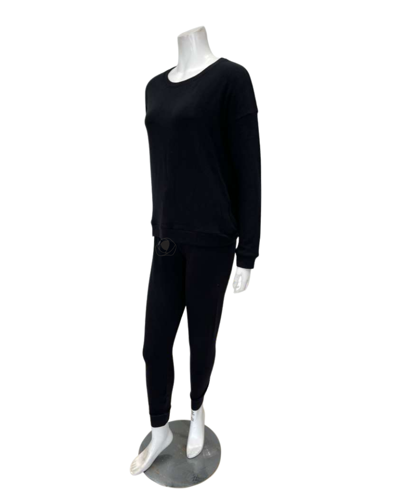 Aspen Dream CLST + CBP Black Cozy Crew Neck Top & Joggers Pajamas Set Myselflingerie.com