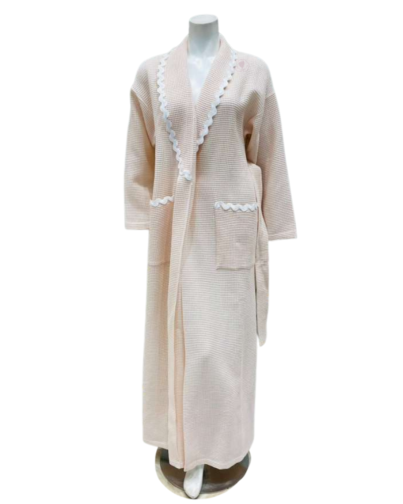Iora Lingerie 25309C Pale Peach 100% Cotton Waffle Wrap Robe with Trim Myselflingerie.com