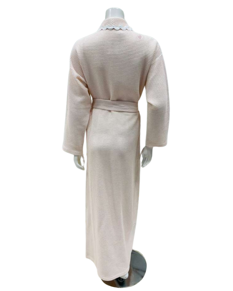 Iora Lingerie 25309C Pale Peach 100% Cotton Waffle Wrap Robe with Trim Myselflingerie.com