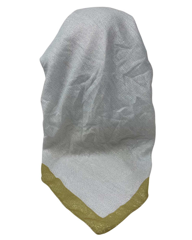 It's Younique OB-BOR-GO White Shimmer Gold Border Pre-Tied Open Back Bandanna with Velvet Grip Myselflingerie.com