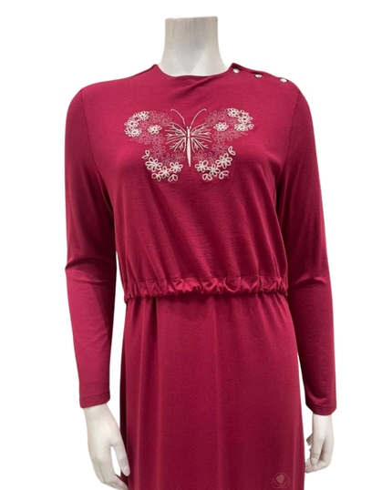 Pen-ky 11906 Burgundy Butterfly Stitch Cotton Blend Nursing Nightgown Myselflingerie.com