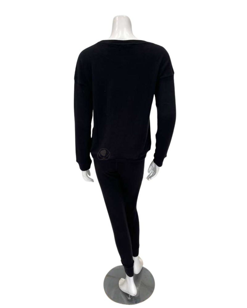 Aspen Dream CLST + CBP Black Cozy Crew Neck Top & Joggers Pajamas Set Myselflingerie.com