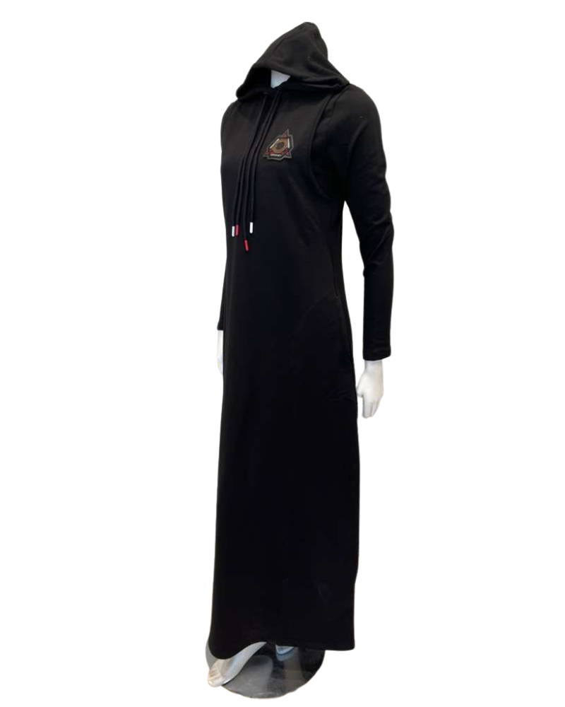 Chicolli LR6090 Black Utility Coverall Nursing Morning Robe Lounger with Hood Myselflingerie.com