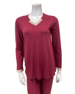 Iora Lingerie 25510 Burgundy V Neck Satin Trim Modal Pajamas Set Myselflingerie.com
