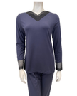 Oh! Zuza M4141 Midnight Blue Swirl Design Lace V Neck Modal Pajamas Set Myselflingerie.com