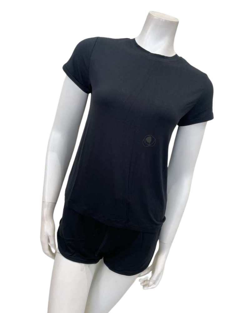 Aspen Dream BTRS + BSH Black Taylor Rolled Sleeve Tee & Hang Out Shorts Bamboo Pajamas Set Myselflingerie.com