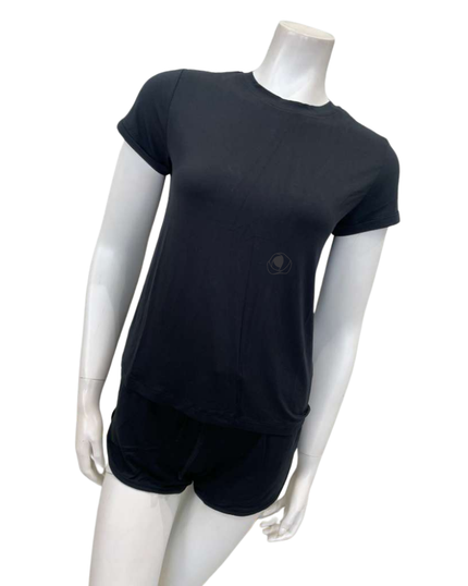 Aspen Dream BTRS + BSH Black Taylor Rolled Sleeve Tee & Hang Out Shorts Bamboo Pajamas Set Myselflingerie.com