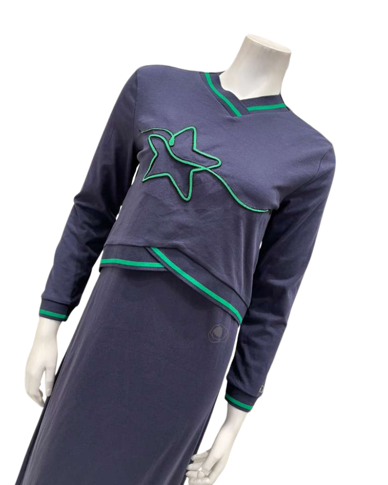 Mega Dreams 357534 Blue and Green Carpet Embroidery Modal Nursing Nightgown Myselflingerie.com