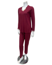 Iora Lingerie 25510 Burgundy V Neck Satin Trim Modal Pajamas Set Myselflingerie.com