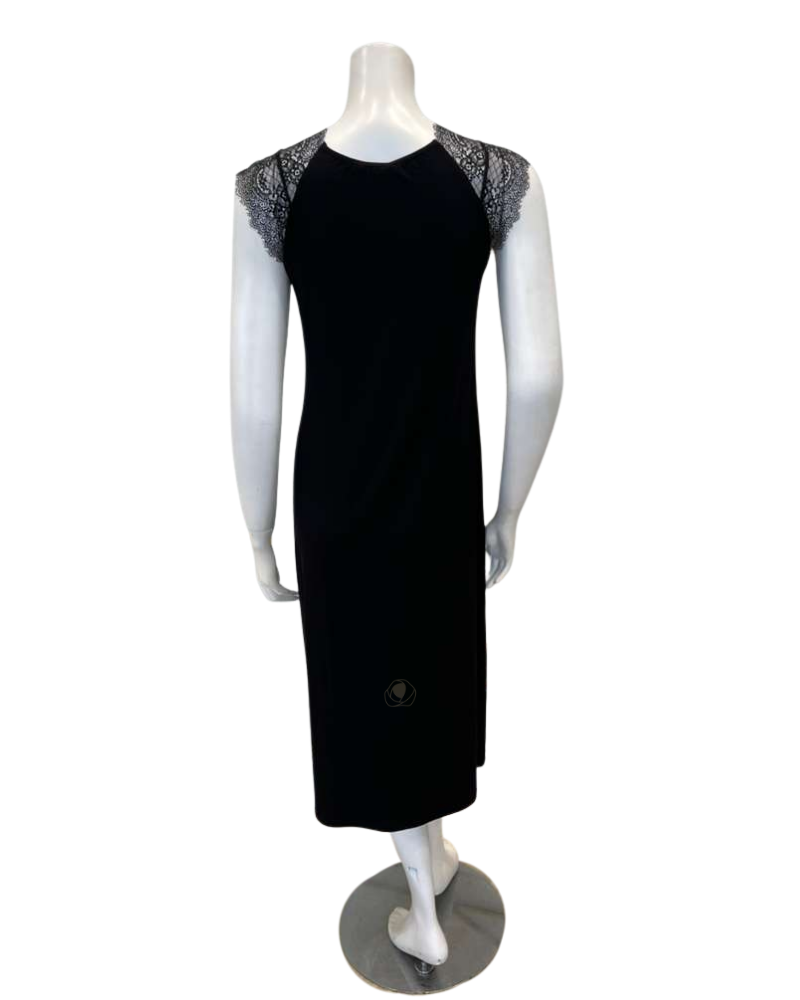 Oh! Zuza 4611 Black Sheer Lace Sleeveless Modal Nightshirt Myselflingerie.com