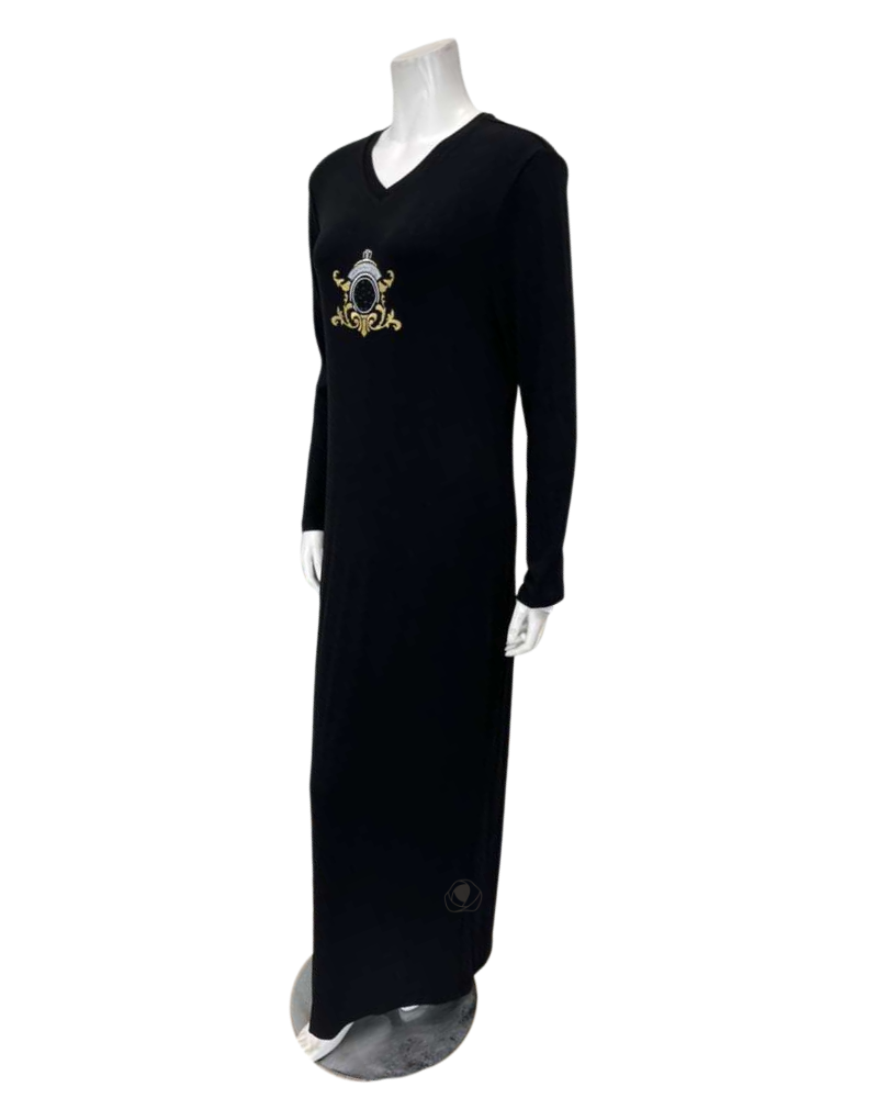 Angelice C-7684 &nbsp;Black with Royal Embroidery V Neck Ribbed Modal Nightgown Myselflingerie.com