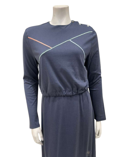 Pen-ky 11905 Blue Topstitch Trim Cotton Blend Nursing Nightgown Myselflingerie.com