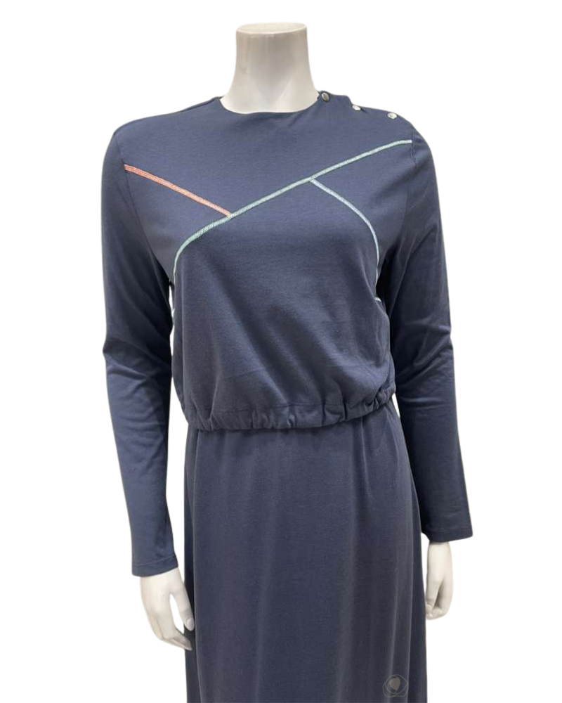 Pen-ky 11905 Blue Topstitch Trim Cotton Blend Nursing Nightgown Myselflingerie.com