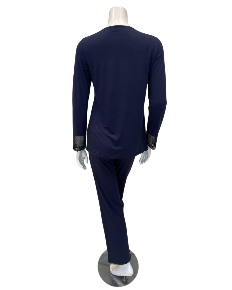 Oh! Zuza M4141 Midnight Blue Swirl Design Lace V Neck Modal Pajamas Set Myselflingerie.com