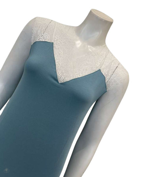 Oh! Zuza 4611 Aqua and Sheer White Lace Sleeveless Modal Nightshirt Myselflingerie.com
