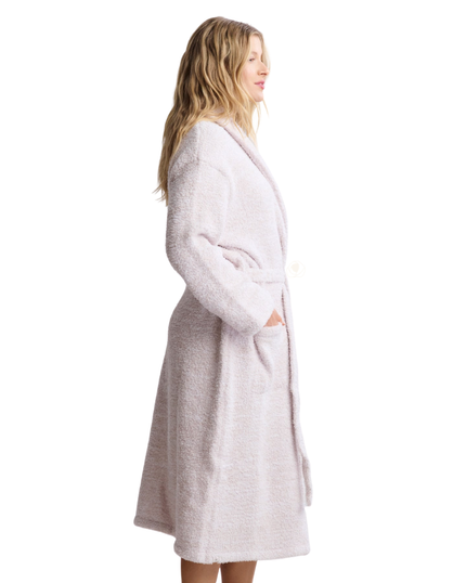 Barefoot Dreams B509 Heathered Stone/White CozyChic Robe Myselflingerie.com