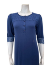 Vanilla Night and Day B49 Marine Blue Lace Button Down Modal Nightshirt Myselflingerie.com