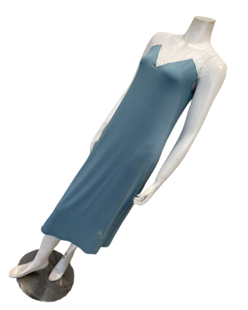 Oh! Zuza 4611 Aqua and Sheer White Lace Sleeveless Modal Nightshirt Myselflingerie.com