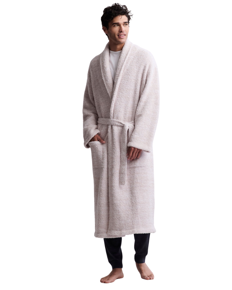 Barefoot Dreams B509 Heathered Stone/White CozyChic Robe Myselflingerie.com