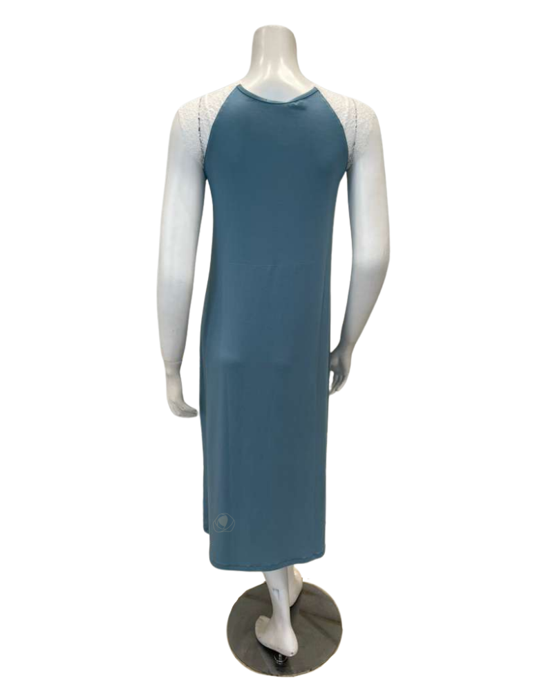 Oh! Zuza 4611 Aqua and Sheer White Lace Sleeveless Modal Nightshirt Myselflingerie.com
