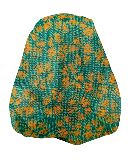 It's Younique OB-WHFL-GN Pumpkin Stitched Flowers Green Shimmer Pre-Tied Open Back Bandanna with Velvet Grip Myselflingerie.com