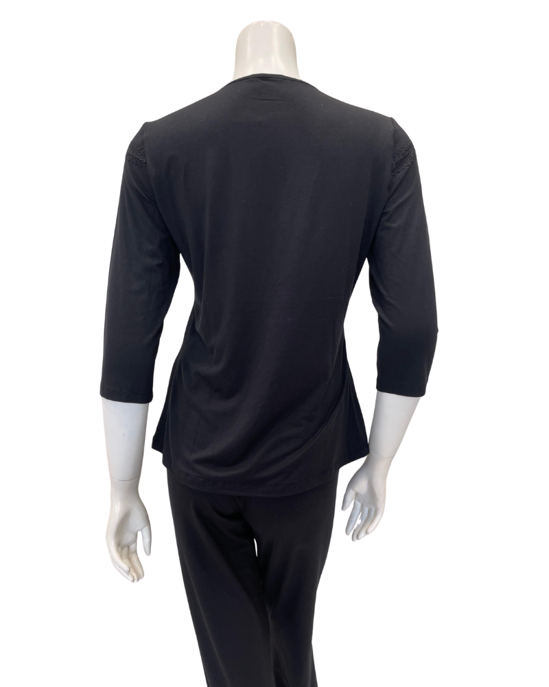 Oh! Zuza V12 V Lace Trim Black Modal Pajamas Set Myselflingerie.com