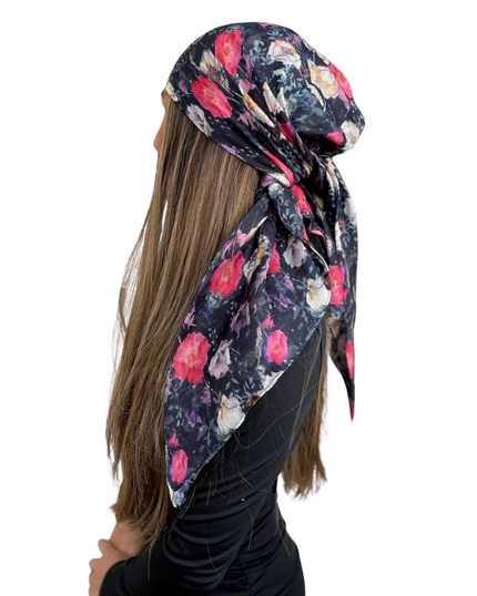 Scarf Bar Midnight Rose Garden Square Scarf with Invisible Grip Myselflingerie.com