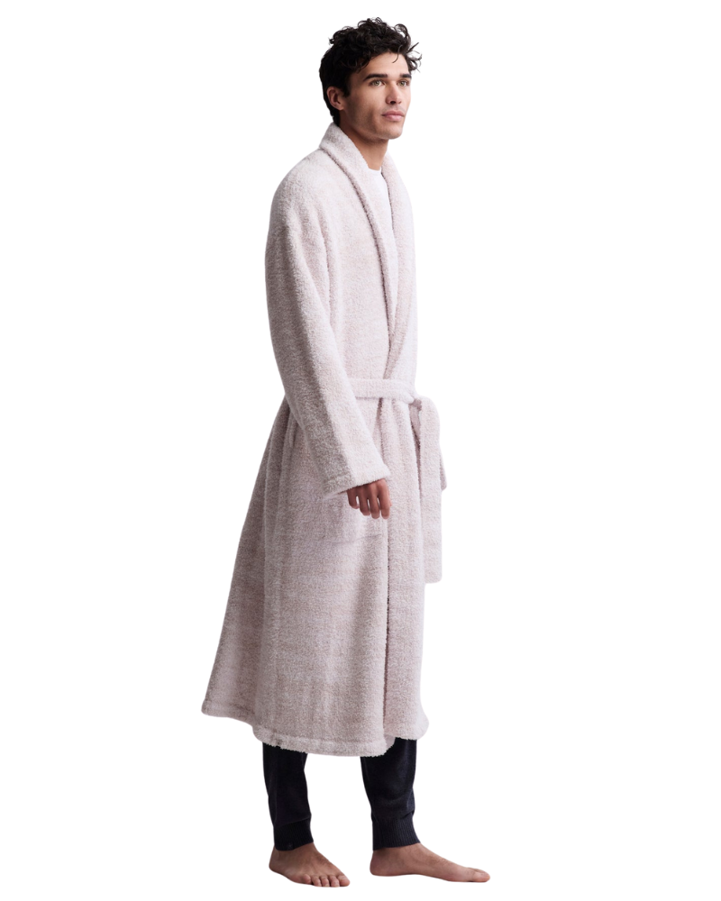 Barefoot Dreams B509 Heathered Stone/White CozyChic Robe Myselflingerie.com