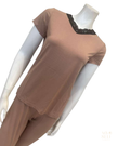 Jackie O'Loungewear VPJ-S/S-TAN Tan Short Sleeve V Neck Modal Pajamas Set Myselflingerie.com