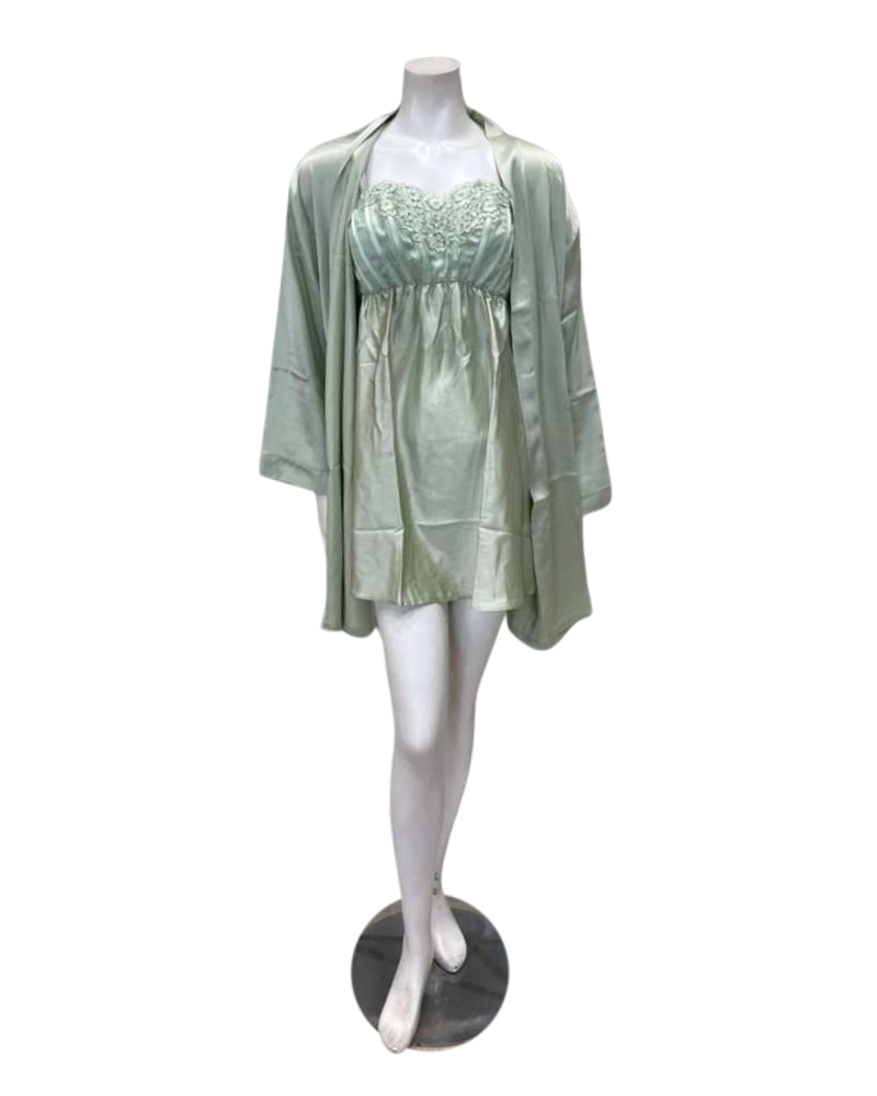 Isayes Lingerie 300351 + 180161 Mint Green Embroidered Chemise & Wrap Set Myselflingerie.com
