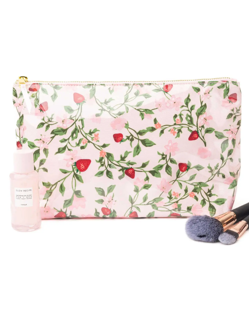 8 Oak lane EA307BER Berry Botanical Clear Coated Travel Cosmetic Case