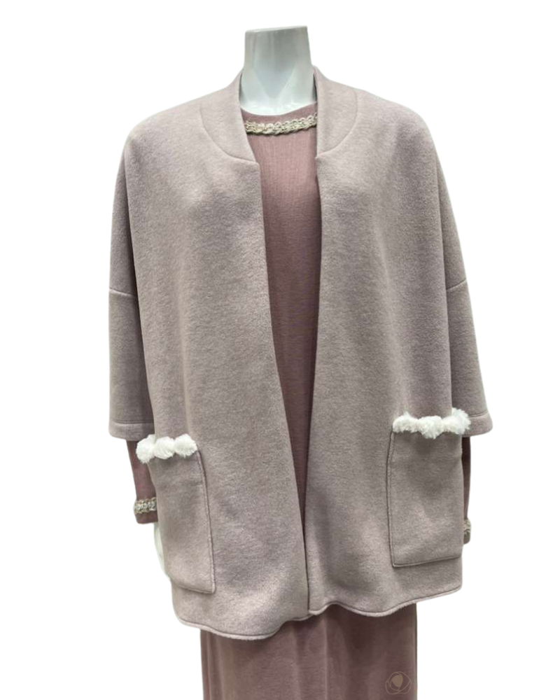 Iora Lingerie Dusty Pink Plush with Pom Pom Trim Lounge Wrap