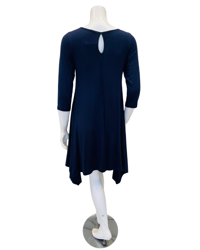 Oh! Zuza OZ246 Midnight Blue Flared Modal Nightshirt with Black Lace Neckline Myselflingerie.com
