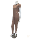 Jackie O'Loungewear VPJ-S/S-TAN Tan Short Sleeve V Neck Modal Pajamas Set Myselflingerie.com