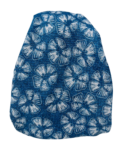 It's Younique OB-WHFL-BL White Stitched Flowers Blue Shimmer Pre-Tied Open Back Bandanna with Velvet Grip Myselflingerie.com