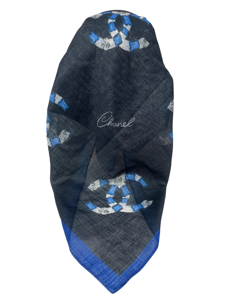 It's Younique OB-CC-BL Blue Designer Inspired Metallic Pre-Tied Open Back Bandanna with Velvet Grip Myselflingerie.com