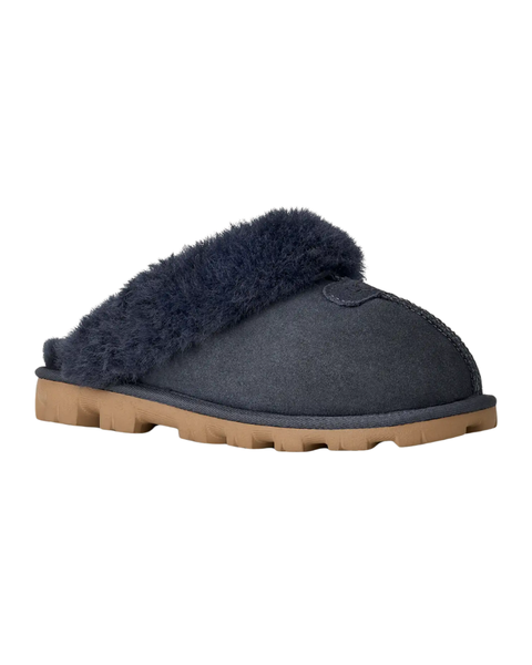 UGG Dark Indigo Coquette Clog Suede Slippers with Fur Trim Myselflingerie.com