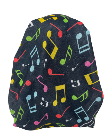 It's Younique OB-BLK-MED Musical Medley Print Black Shimmer Pre-Tied Open Back Bandanna with Velvet Grip Myselflingerie.com