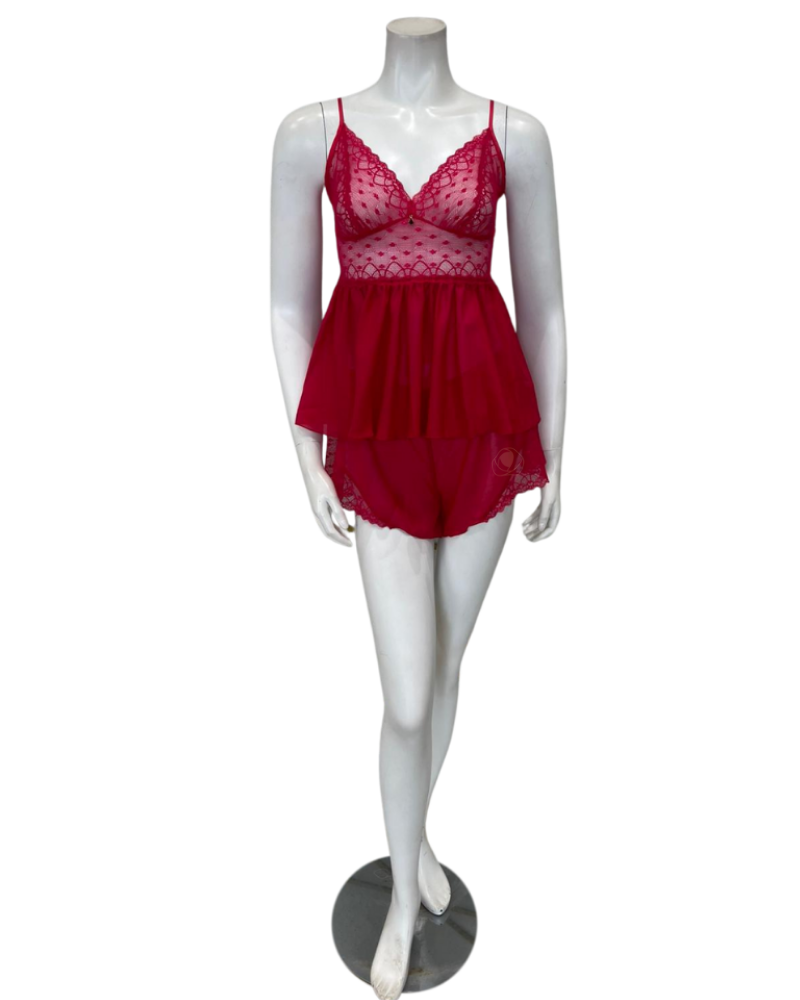 Oh! Zuza 4536 Raspberry Lace Sheer Cami & Shorts Set Myselflingerie.com