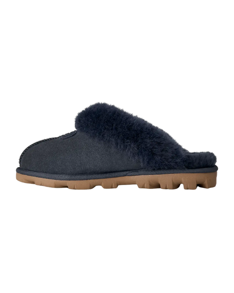 UGG Dark Indigo Coquette Clog Suede Slippers with Fur Trim Myselflingerie.com