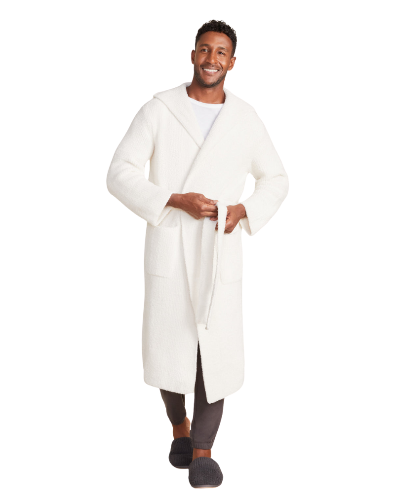 Barefoot Dreams BDUCC20869 Cream CozyChic Ribbed Hooded Robe Myselflingerie.com