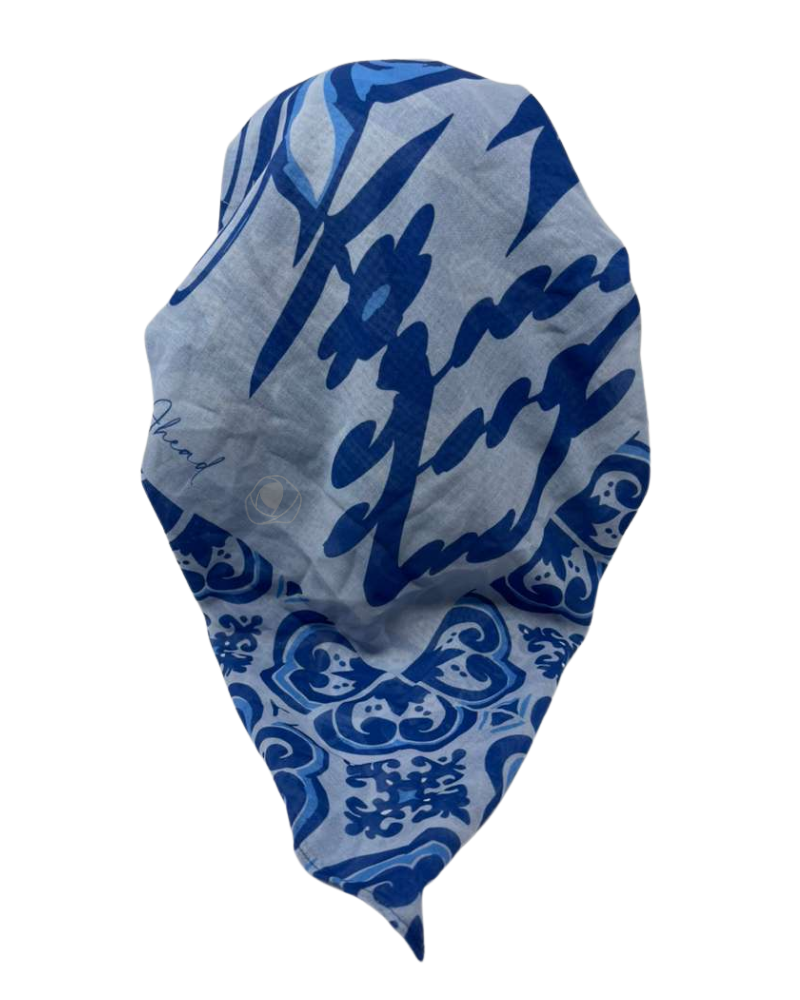 Ahead VT2799 Cobalt Flora Crest Versatile Style Long Tails Open Back Pre-Tied Bandanna Myselflingerie.com