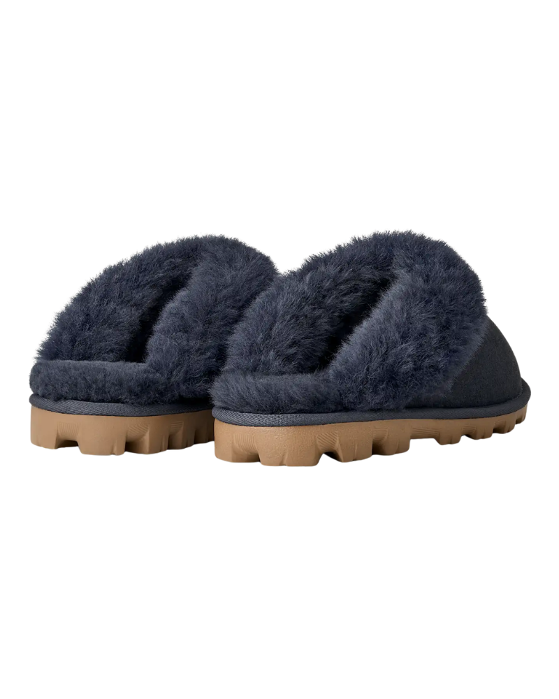 UGG 5125 Dark Indigo Coquette Clog Suede Slippers with Fur Trim Myselflingerie.com