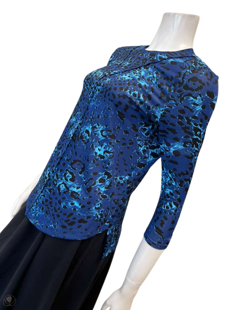 Seashells S7559 Navy Leopard Rounded Front V Pintuck 3/4