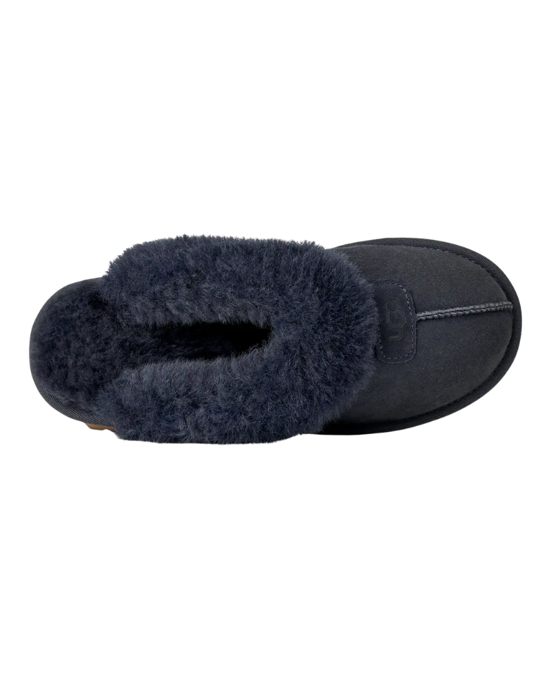 UGG 5125 Dark Indigo Coquette Clog Suede Slippers with Fur Trim Myselflingerie.com