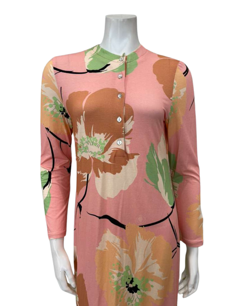 Angelice S7466 Salmon Summer Floral Print Button Down Modal Nightgown Myselflingerie.com
