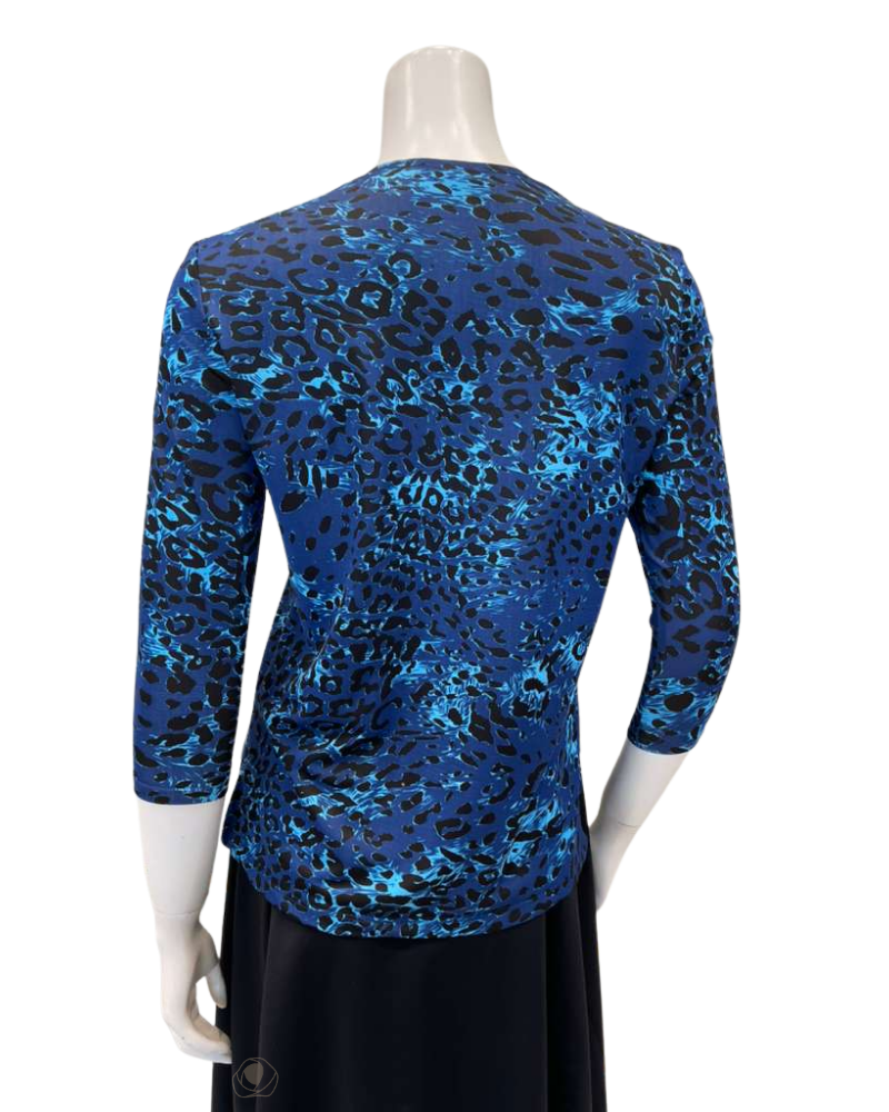 Seashells S7559 Navy Leopard Rounded Front V Pintuck 3/4